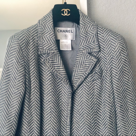 HP! ๐ CHANEL Blue Tweed Jacket Mid-length Coat FR 36 - Picture 2 of 11